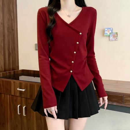 FA56502# 气质正肩V领...