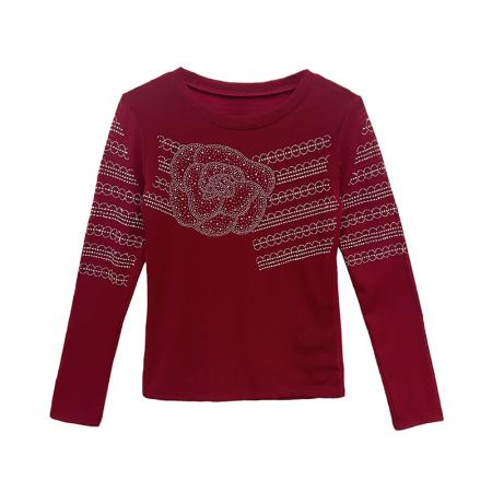 FA56511# 春夏新款圆领烫钻时尚洋气长T恤修身显瘦小衫减龄女士打底衫 服裝批發女裝批發服飾貨源