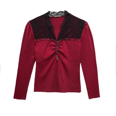 FA56512# 春夏新款时尚洋气蕾丝拼接镂空手工钉珠气质设计感上衣打底衫 服裝批發女裝批發服飾貨源