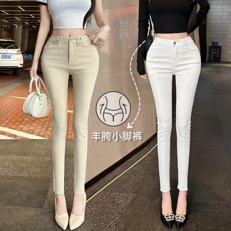 FA56523# 小兔泡花茶安妮来信原创设计春季新款丰胯小脚裤高腰牛仔裤 服裝批發女裝批發服飾貨源