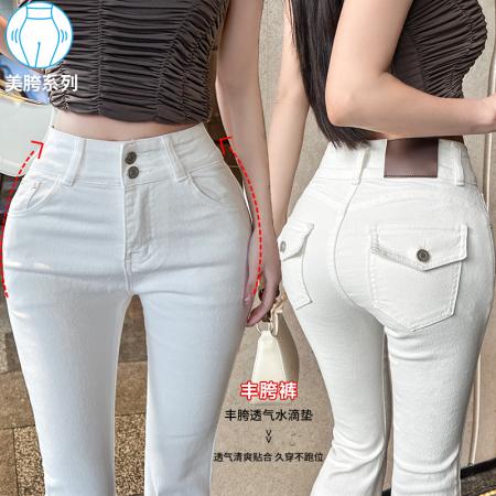 FA56525# 春季浅蓝色高腰丰胯提臀微喇牛仔裤女修身拖地喇叭裤 服裝批發女裝批發服飾貨源