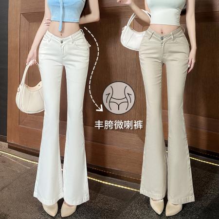 FA56527# 韩版奶茶色固定式丰胯V腰设计5色微喇裤梨形必备腰臀比神裤 服裝批發女裝批發服飾貨源