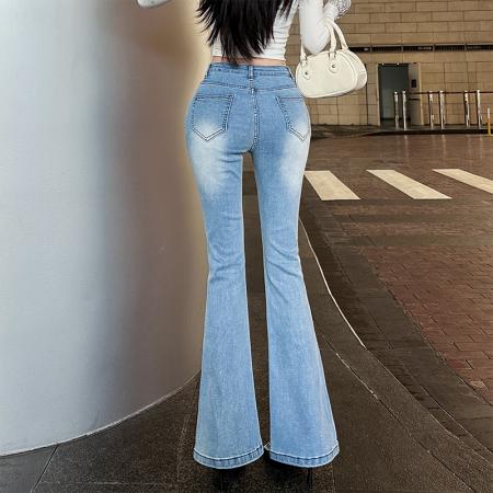 FA56529# 花三三同款SANSAN韩代GUSE春款自带丰胯一字破洞微喇牛仔裤 服裝批發女裝批發服飾貨源