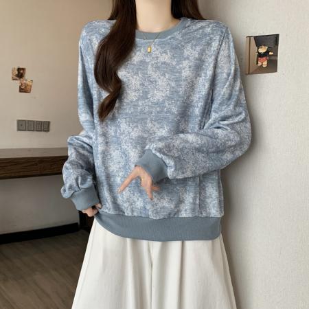 FA56531# 早春高级感气质雪花圆领卫衣时尚洋气宽松百搭套头上衣 服裝批發女裝批發服飾貨源