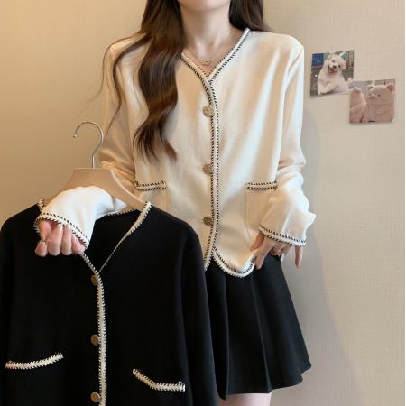 FA56533# 早春装新款大码女装气质小香风宽松短款V领上衣 服裝批發女裝批發服飾貨源