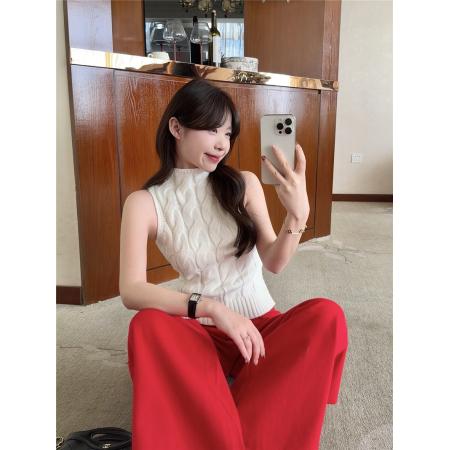 FA56544# 樱桃利口酒麻花针织套头背心新款春季显瘦打底上衣 服裝批發女裝批發服飾貨源