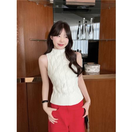 FA56544# 樱桃利口酒麻花针织套头背心新款春季显瘦打底上衣 服裝批發女裝批發服飾貨源