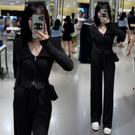 FA56547# 时尚套装女韩版气质显瘦外套休闲长裤春秋运动两件套 服裝批發女裝批發服飾貨源