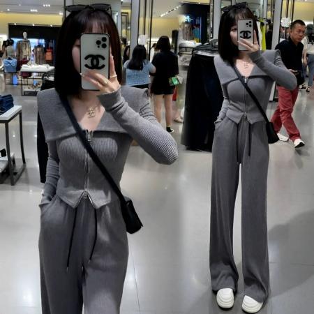 FA56547# 时尚套装女韩版气质显瘦外套休闲长裤春秋运动两件套 服裝批發女裝批發服飾貨源