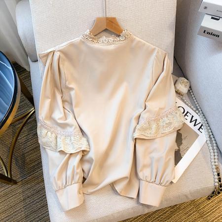 FA56554# 大货春装新款韩版蕾丝花边立领衬衣设计感小众衬衫女 服裝批發女裝批發服飾貨源