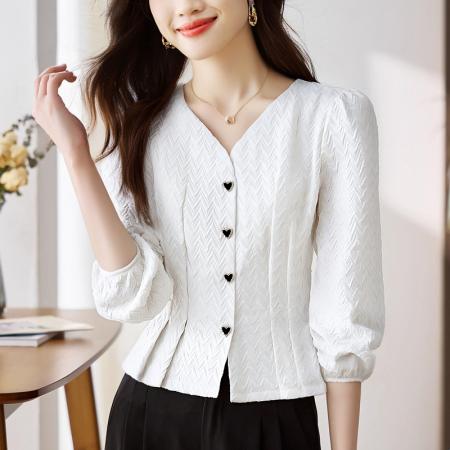 FA56559# 洋气秋季女装V领休闲宽松雪纺衫上衣开衫衬衫女打底衫衬衣 服裝批發女裝批發服飾貨源