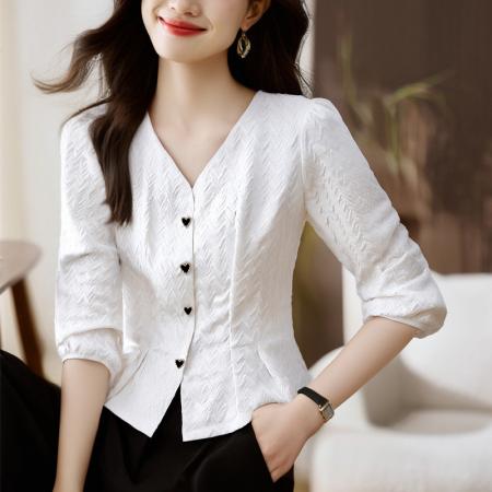 FA56559# 洋气秋季女装V领休闲宽松雪纺衫上衣开衫衬衫女打底衫衬衣 服裝批發女裝批發服飾貨源