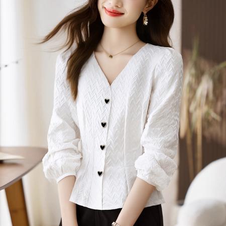 FA56559# 洋气秋季女装V领休闲宽松雪纺衫上衣开衫衬衫女打底衫衬衣 服裝批發女裝批發服飾貨源