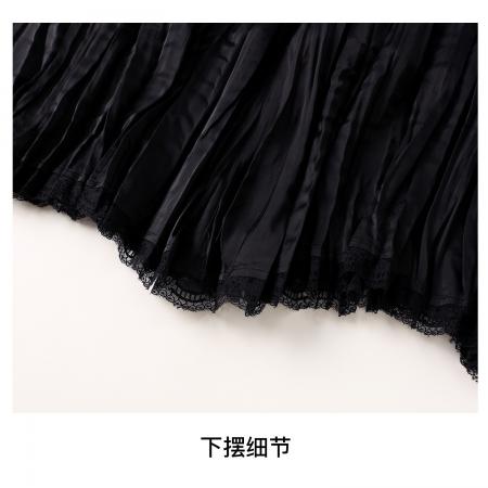 FA56562# 春季新款蕾丝拼接百褶半身裙女A字显瘦压褶大摆裙 服裝批發女裝批發服飾貨源