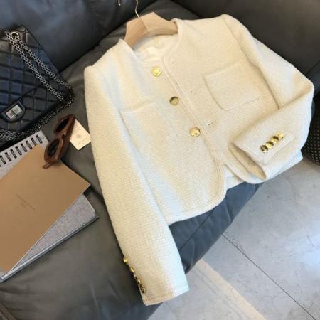 FA56565# 法式百搭长袖高级小香风外套小个子短款修身温柔风单排扣黑色外套 服裝批發女裝批發服飾貨源