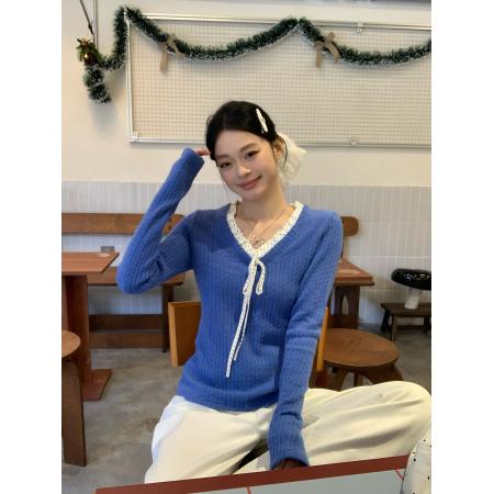 FA56566# 原版麻花V领针织衫女春季新款修身假两件毛衣内搭上衣 服裝批發女裝批發服飾貨源