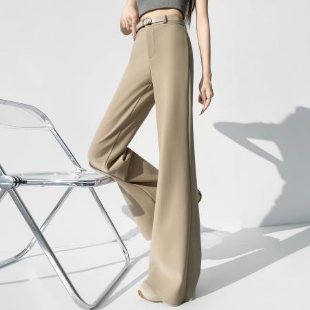 FA56570# 卡其色微喇西装裤女春季新款高腰显瘦百搭垂感喇叭拖地裤 服裝批發女裝批發服飾貨源