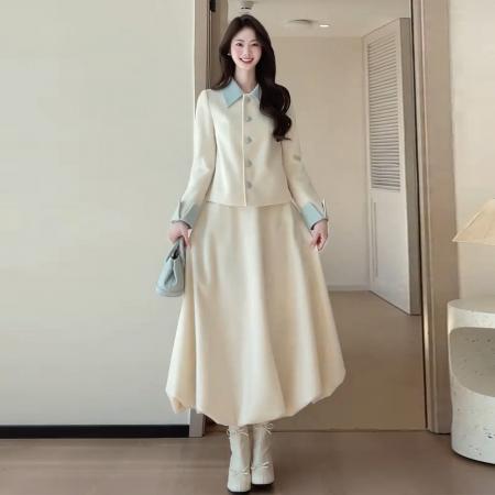 FA56576# 富家千金感穿搭气质连衣裙子女秋冬季新款法式小香风套装长裙 服裝批發女裝批發服飾貨源