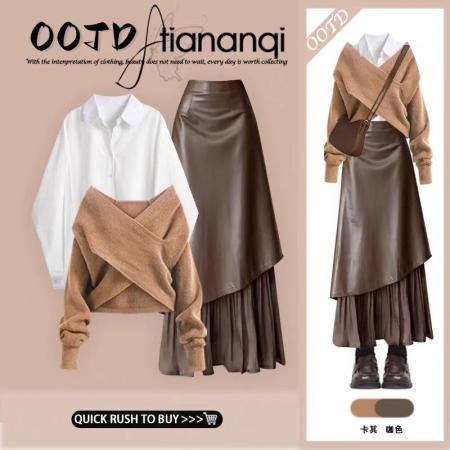 FA56577# 美拉德毛衣针织连衣裙冬季一整套ootd穿搭韩系高级感法式时尚裙子 服裝批發女裝批發服飾貨源