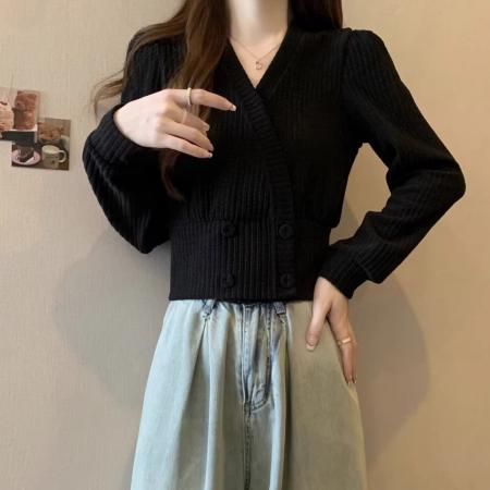 FA56586# 大码交叉v领打底衫春秋季胖mm显瘦收腰洋气内搭短款上衣 服裝批發女裝批發服飾貨源