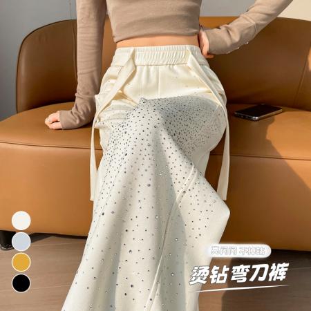 FA56590# 春夏新款高腰弯刀裤烫钻满天星直筒阔腿裤闪钻拖地裤女 服裝批發女裝批發服飾貨源