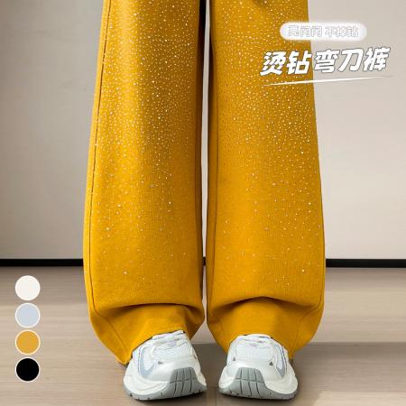 FA56590# 春夏新款高腰弯刀裤烫钻满天星直筒阔腿裤闪钻拖地裤女 服裝批發女裝批發服飾貨源