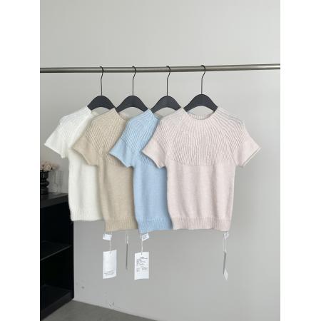 FA56593# 空气感马海毛飞飞袖温柔罗纹针织短袖上衣 服裝批發女裝批發服飾貨源