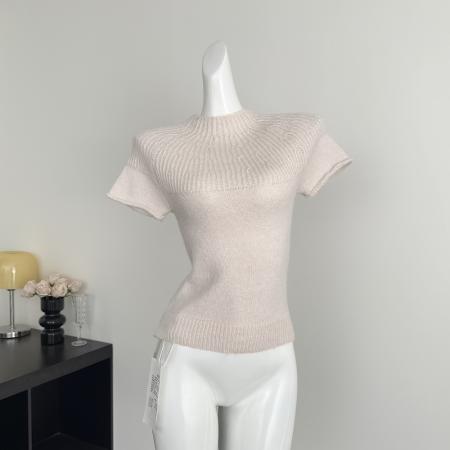 FA56593# 空气感马海毛飞飞袖温柔罗纹针织短袖上衣 服裝批發女裝批發服飾貨源