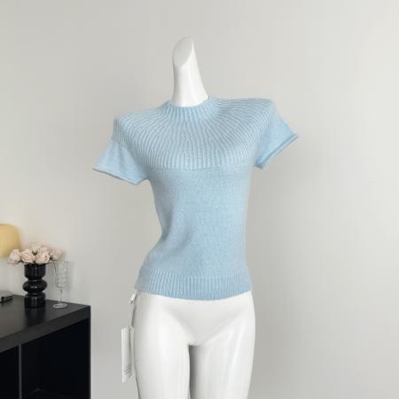 FA56593# 空气感马海毛飞飞袖温柔罗纹针织短袖上衣 服裝批發女裝批發服飾貨源