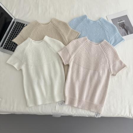 FA56593# 空气感马海毛飞飞袖温柔罗纹针织短袖上衣 服裝批發女裝批發服飾貨源