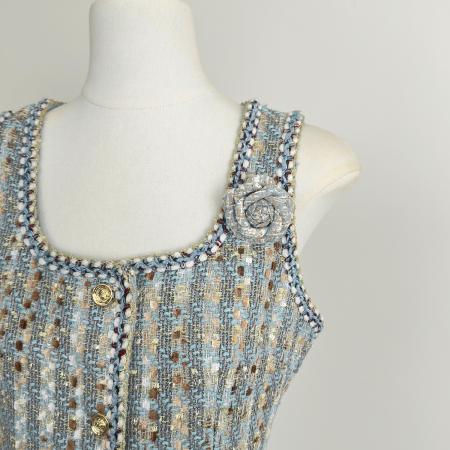 FA56595# 春季新款蓝色粗花呢连衣裙女时尚小香风短款裙子短裙 服裝批發女裝批發服飾貨源