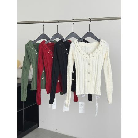 FA56597# 甜辣一字肩麻花软糯毛衣女冬季新款收腰显瘦开衫上衣 服裝批發女裝批發服飾貨源