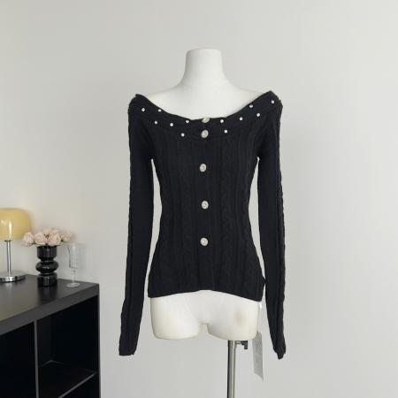 FA56597# 甜辣一字肩麻花软糯毛衣女冬季新款收腰显瘦开衫上衣 服裝批發女裝批發服飾貨源