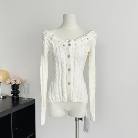 FA56597# 甜辣一字肩麻花软糯毛衣女冬季新款收腰显瘦开衫上衣 服裝批發女裝批發服飾貨源