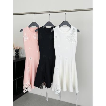 FA56598# Hotdog热狗很辣雪落蔷薇白色蕾丝镂空设计感无袖连衣裙短裙 服裝批發女裝批發服飾貨源