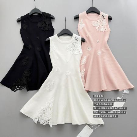 FA56598# Hotdog热狗很辣雪落蔷薇白色蕾丝镂空设计感无袖连衣裙短裙 服裝批發女裝批發服飾貨源