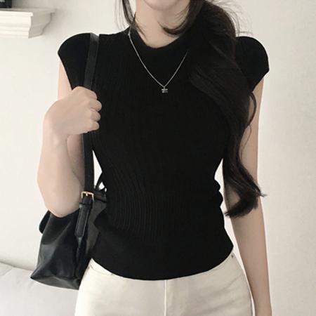 FA56602# 韩国东大门时尚简约韩系纯色修身性感半高领百搭短袖针织衫上衣女 服裝批發女裝批發服飾貨源