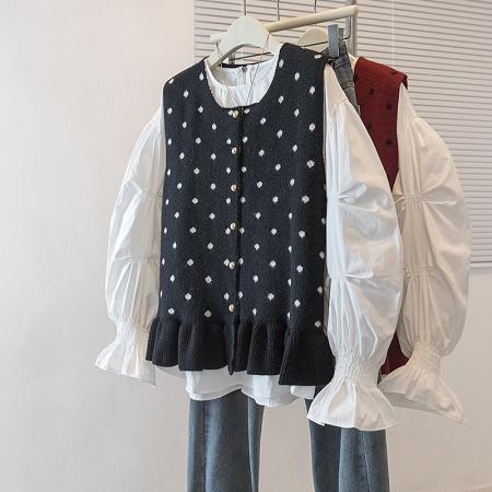 FA56605# 大码女装新款韩版高级感潮流波点设计感显瘦修身衬衫针织马甲 服裝批發女裝批發服飾貨源