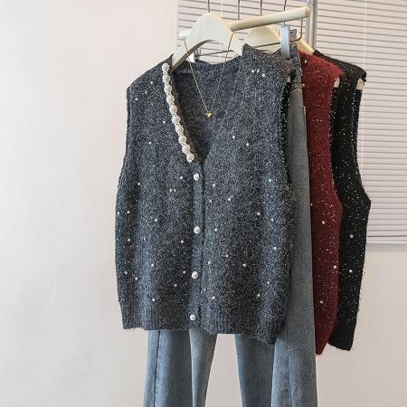 FA56606# 大码女装冬季新款韩版高级感潮流亮片显瘦修身微透马甲上衣 服裝批發女裝批發服飾貨源