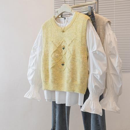 FA56607# 大码女装新款韩版胖MM高级感潮流衬衫设计感甜美显瘦修身马甲 服裝批發女裝批發服飾貨源