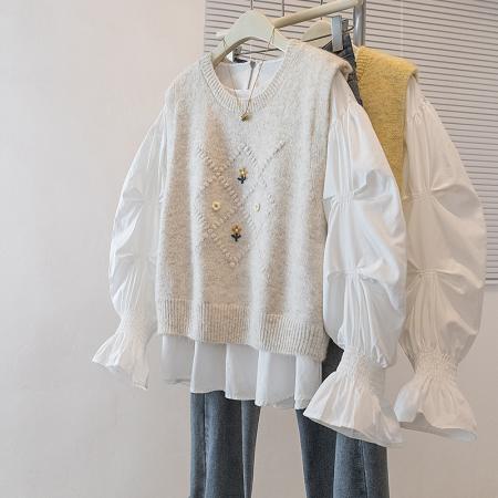 FA56607# 大码女装新款韩版胖MM高级感潮流衬衫设计感甜美显瘦修身马甲 服裝批發女裝批發服飾貨源