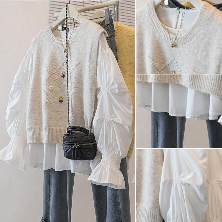 FA56607# 大码女装新款韩版胖MM高级感潮流衬衫设计感甜美显瘦修身马甲 服裝批發女裝批發服飾貨源