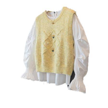 FA56607# 大码女装新款韩版胖MM高级感潮流衬衫设计感甜美显瘦修身马甲 服裝批發女裝批發服飾貨源