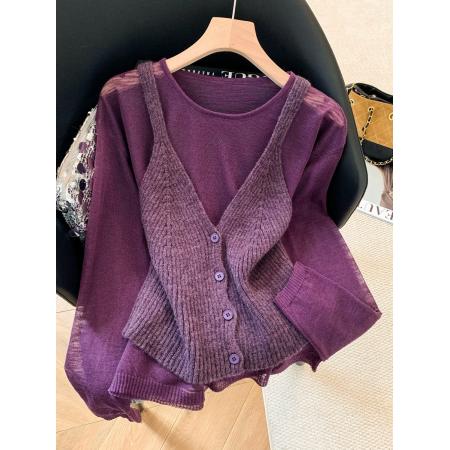 FA56610# 早春韩系氛围感穿搭别致设计感叠穿针织衫吊带背心两件套上衣 服裝批發女裝批發服飾貨源