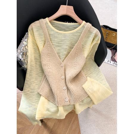 FA56610# 早春韩系氛围感穿搭别致设计感叠穿针织衫吊带背心两件套上衣 服裝批發女裝批發服飾貨源