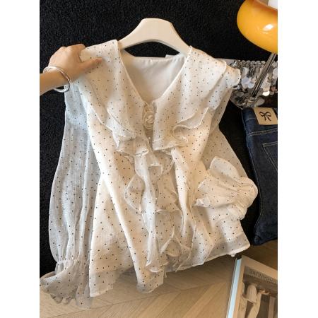 FA56612# 法式高级感衬衫玫瑰V领春季新款荷叶边衬衣显瘦绝美上衣女 服裝批發女裝批發服飾貨源