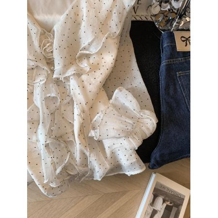 FA56612# 法式高级感衬衫玫瑰V领春季新款荷叶边衬衣显瘦绝美上衣女 服裝批發女裝批發服飾貨源