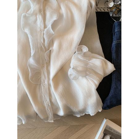 FA56614# 木耳边立领工艺钉珠衬衫女春季新款气质温柔风优雅衬衣上衣 服裝批發女裝批發服飾貨源