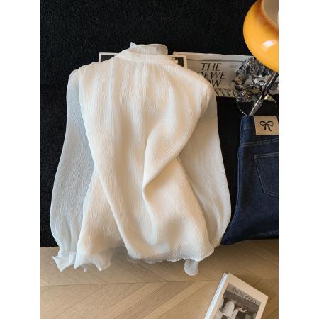 FA56614# 木耳边立领工艺钉珠衬衫女春季新款气质温柔风优雅衬衣上衣 服裝批發女裝批發服飾貨源