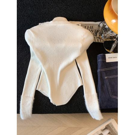 FA56616# 早春季假两件撞色拼接V领针织衫长袖毛衣女上衣开衫 服裝批發女裝批發服飾貨源